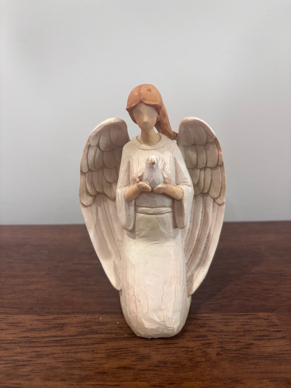 Handcrafted Cream and Tan Angel Figurine with Dove - Home Art